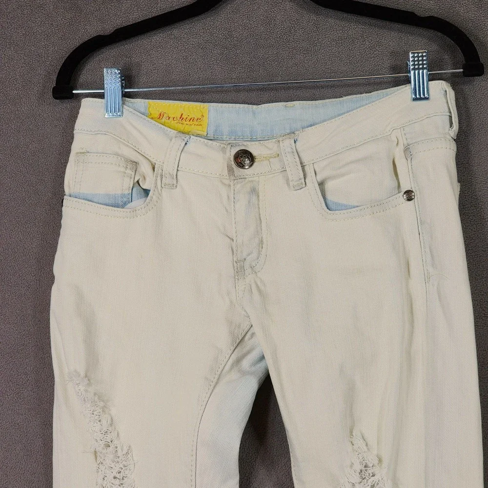 Machine Nouvelle Mode Jeans sz 27 Women Distress White Blue Stretch Faded Skinny